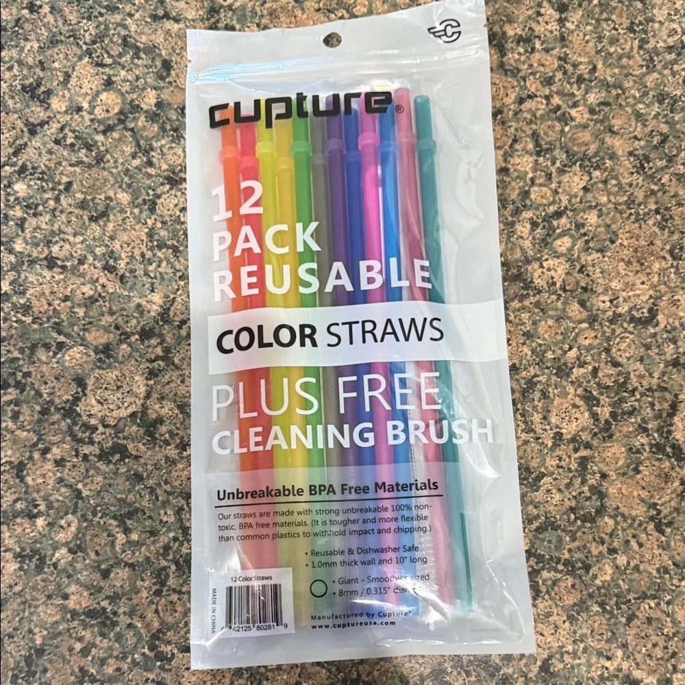 New 12-Pack Reusable Color Straws with Cleaning Brush